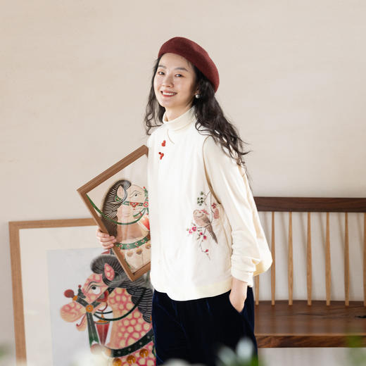 牧衣游原创 手工刺绣灯芯绒夹棉马夹新款百搭复古新中式开衫 木言 商品图0