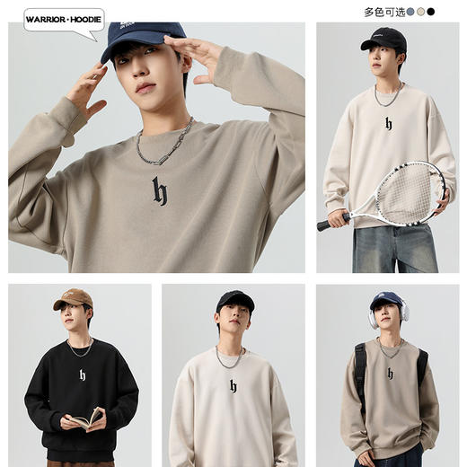 回力卫衣男2025秋冬新款加绒内搭上衣重磅宽松圆领秋季长袖打底衫 商品图3