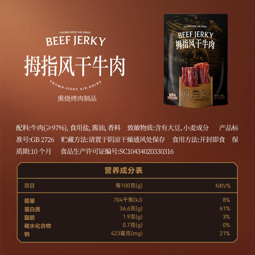 三只松鼠 拇指风干牛肉/原味/150g 【到手约30粒】0添加 商品图6