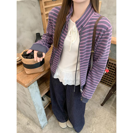 <曾小咸推荐>现货秒杀 ！微信超特价！条纹立领外套 日常209.99 立减100 秒杀109.99！！ 商品图3