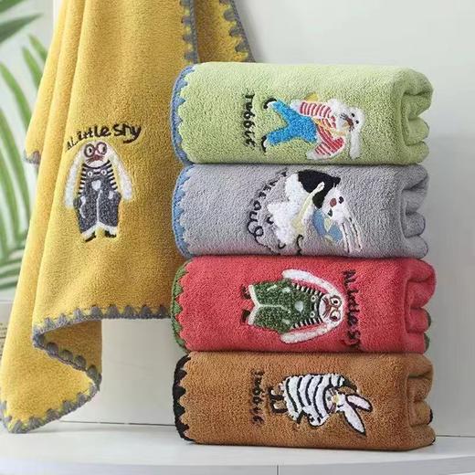 【做工细致柔软细腻❗️吸水除湿四季通用】新款珊瑚绒锁边搞怪提花兔子毛巾加厚素色居家学生宿舍可用毛巾。jb 商品图2