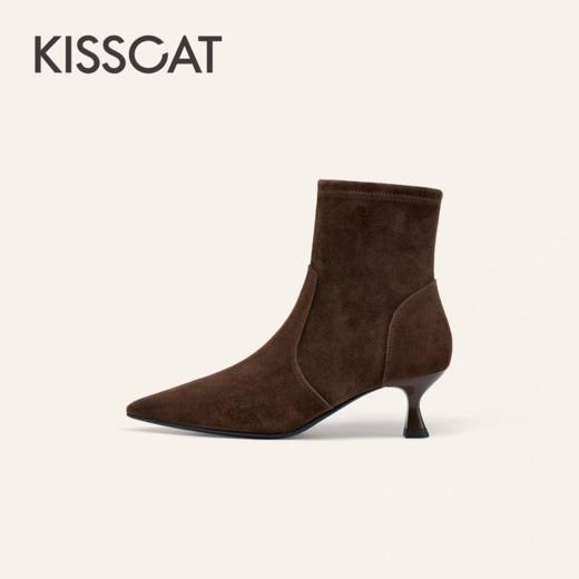 「KISSCAT接吻猫[巴黎侧影]25冬尖头细跟真皮短靴加绒时装靴瘦瘦靴」 商品图7