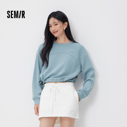 森马卫衣女春季短款圆领宽松字母抽绳休闲ins潮流简约小心机上衣 商品图1