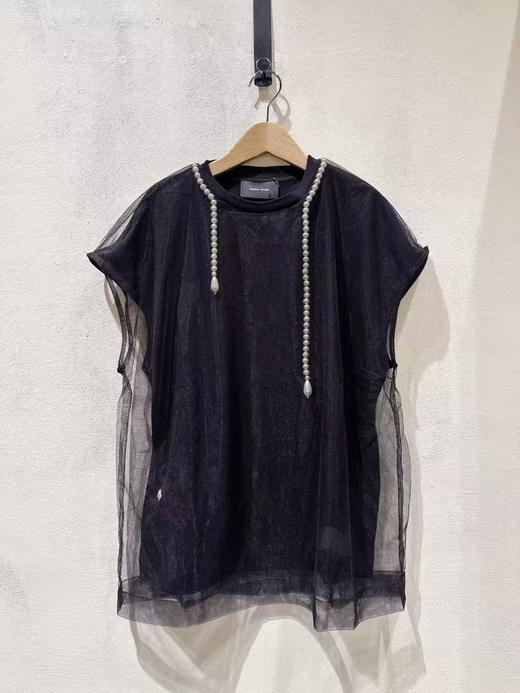 女款透纱拼接短袖T恤he 商品图0