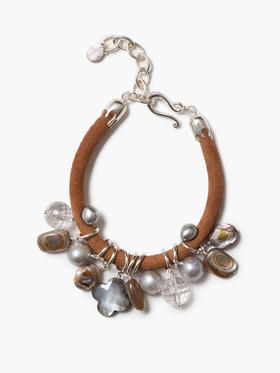 订购12周到｜Chan Luu-LEA-淡水珍珠 鲍鱼贝 黑珍珠母贝 透明石英 皮革 手链［美国设计师］