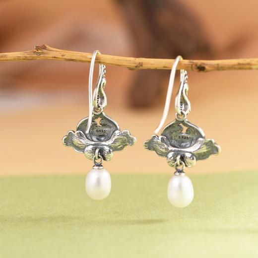 【牡丹情】S925银复古景泰蓝珐琅牡丹花淡水珍珠耳饰【SCH-SY32365】 商品图1