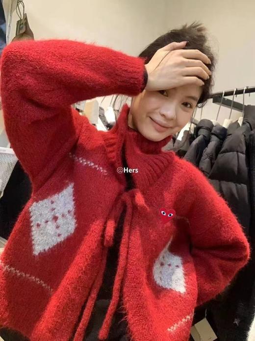 D121102左胸口红色爱心小刺绣费尔岛高领针织衫开衫外套 商品图6