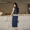 奢姿大码女装2025秋季时尚藏青钉珠荷叶边马甲套装气质优雅两件套9953994341A 商品缩略图3