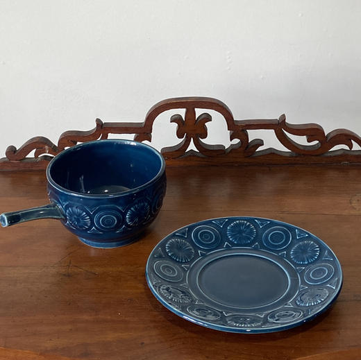 英国1970s TAMS 蓝色系列陶瓷圆形几何汤碗碟2pcs B0300 商品图2