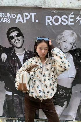 LNNNS 清新减龄碎花羊羔毛休闲外套 22019