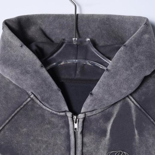 F7066SDSA男士秋冬新款痞帅男装高街做旧水洗刺绣字母拉链连帽卫衣外套 商品图1