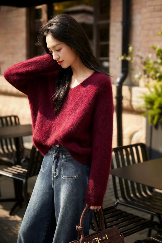 进口拉绒工艺无缝一体礼挚V领羊绒拉绒羊毛衫 商品图7