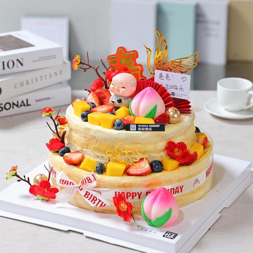 爷爷，奶奶款双层千层款式，公仔可以更换的.(口味可选，芒果千层，榴莲千层，巧克力千层) 商品图1