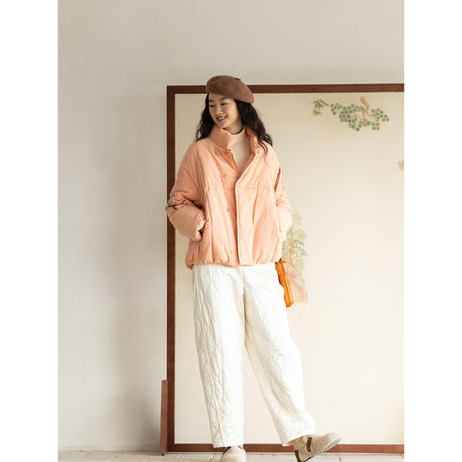 牧衣游原创 重磅丝棉涧棉裤子新款菱形百搭抗寒保暖休闲棉裤 石竹 商品图3