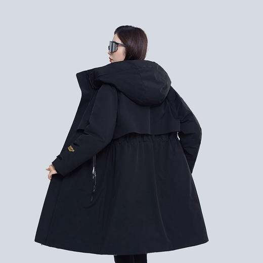 【绒朵轻盈饱满】个调 2025冬季新款女士长款鹅绒重磅加厚高进黑风衣羽绒服8768 黑色155-170 商品图3