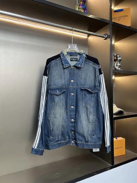 D121143新款条纹单排扣洗水蓝情侣休闲牛仔外套