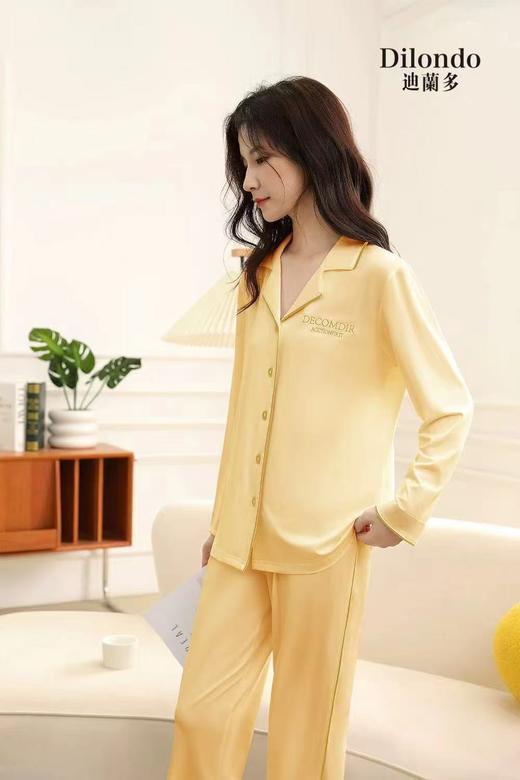 长袖长裤丝光棉翻领套装女款睡衣舒适透气气质1415311 商品图0