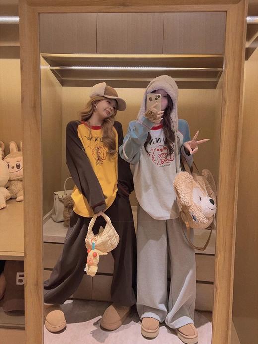 一店k 韩系甜美本命内搭！软糯到犯规的慕斯双面绒！！细腻不扎肤！无感水印 ！甜美感和舒适度直接焊在身上啦！韩系撞色插肩袖哈巴小狗磨毛T恤 商品图2