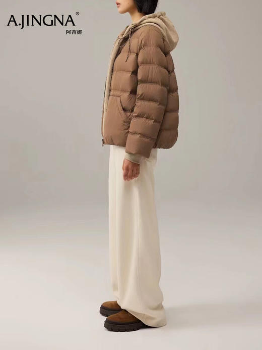 【结构撞色】阿菁娜冬季新款结构撞色羽绒服短款连帽设计显高宽松慵懒感F30D216029 商品图4