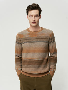 【圆领条纹撞色羊绒衫】羊绒世家秋冬新品男士100%山羊绒内搭保暖针织毛衣