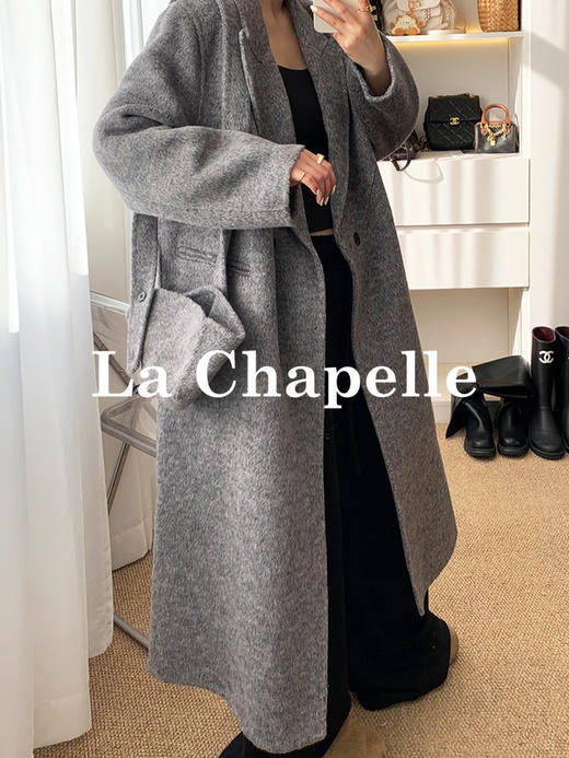 会员福利【高质感毛呢】拉夏贝尔/La Chapelle翻领两扣双面呢大衣斜挎包女含绵羊毛高级感毛呢外套冬季 商品图10