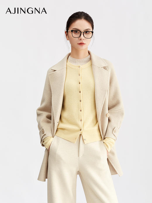 【商场同款】阿菁娜冬季新款通勤大衣微落肩直筒双排扣西装领 感挺括耐穿A30D511103 商品图2