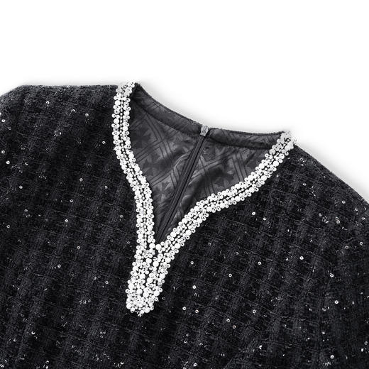 「高货wl」全新升级【铂金会员367/天猫499/差价132】(10325)洛诗琳2025秋冬气质珠片小香风雪尼尔粗花呢A字连衣裙女 商品图3