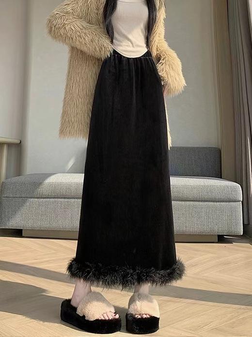 D121146时尚百搭加绒拼接半身裙女秋冬装气质显瘦直筒裙子 商品图8