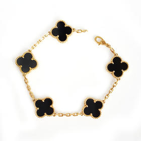 【95新】VCA梵克雅宝Vintage Alhambra系列VCARA4130018K黄金镶黑玛瑙四叶草黑五花手链链长约19cm女士 281125TJ42
