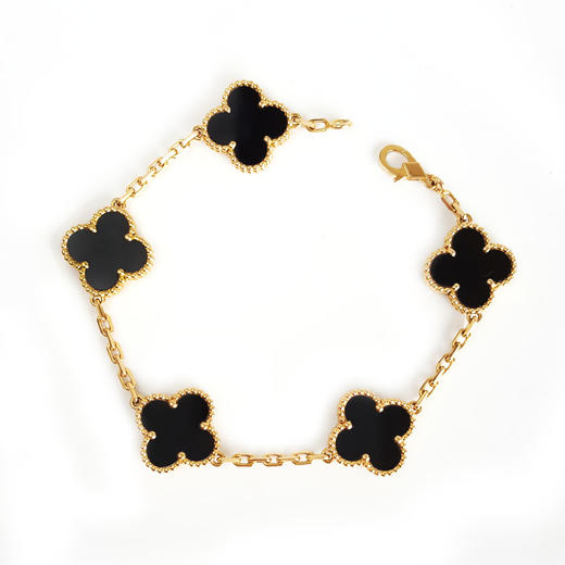 【95新】VCA梵克雅宝Vintage Alhambra系列VCARA4130018K黄金镶黑玛瑙四叶草黑五花手链链长约19cm女士 281125TJ42 商品图0