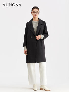 【商场同款】阿菁娜冬季新款松弛感直筒大衣双排扣双面绒面料大贴袋设计A30D511105