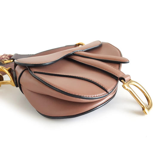 【95新】Dior迪奥Saddle小号豆沙色全皮重工宽肩带马鞍包手提单肩包女士 071225NJS08 商品图5