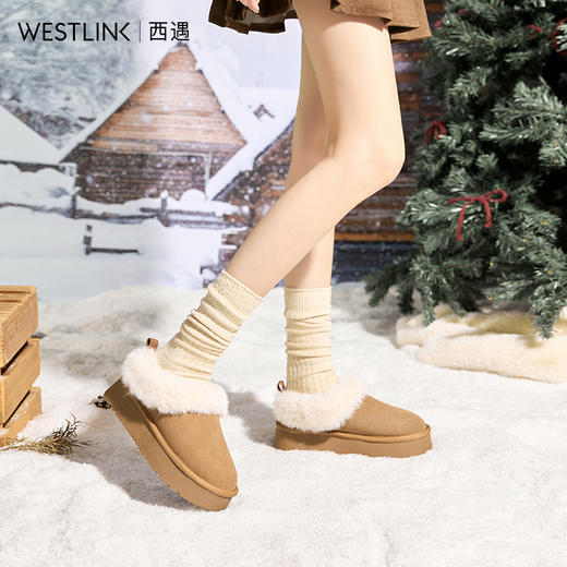 西遇低帮厚底雪地靴女冬季新款保暖加绒加厚毛毛鞋面包棉鞋子V2457337 商品图3