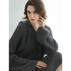 COCOBELLA格雷系灰色细闪亮片通勤毛衣女软糯亮葱针织帽衫MZ579-3