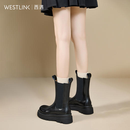 西遇厚底切尔西靴女冬季新款英伦黑色小个子增高显瘦短靴子V0057360 商品图3