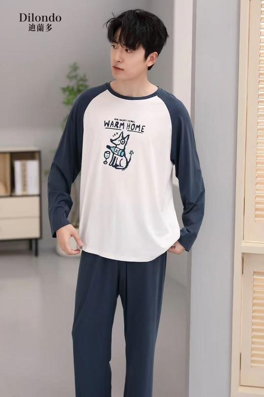 长袖长裤丝光棉圆领套装男款睡衣舒适透气1415343 商品图0