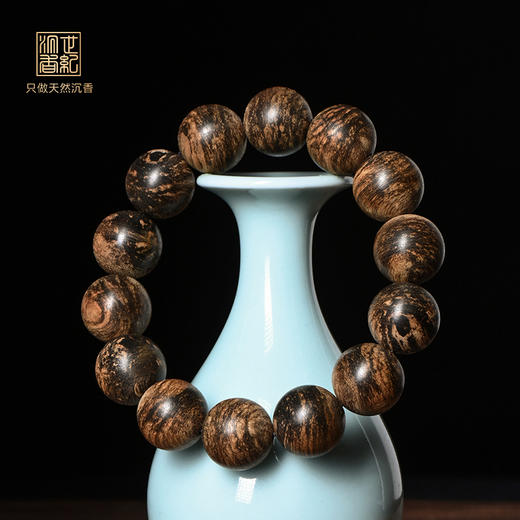 天然芽庄沉香手串 沉水级 17.2mm*14颗 38.8克 SP7028 商品图0