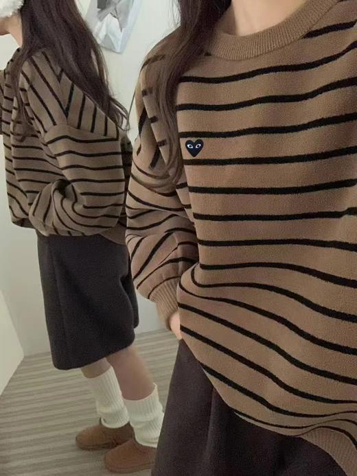 D121105基础款慵懒休闲风格细横条纹圆领针织衫女款 商品图8