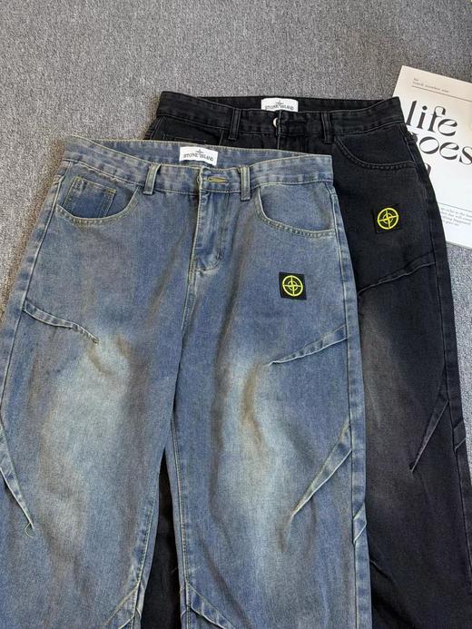 D121133秋冬款美潮复古做旧水洗高街风直筒牛仔长裤 商品图1