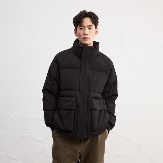 GXG男装【90鸭绒】25冬季简约纯色保暖立领宽松口袋男式羽绒服K&C 商品图2