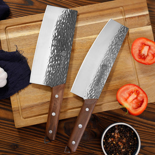 【龙泉宝剑厂-龙泉菜刀】龙泉七星双刀套组 全刃锋利 光油防锈刀身 胡桃木实木手柄 渐薄刀身 结实耐用 商品图6