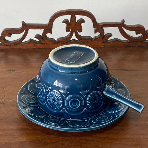 英国1970s TAMS 蓝色系列陶瓷圆形几何汤碗碟2pcs B0300 商品图1