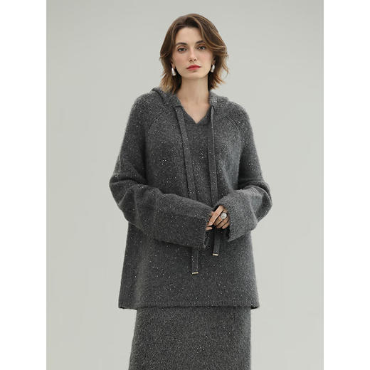 COCOBELLA格雷系灰色细闪亮片通勤毛衣女软糯亮葱针织帽衫MZ579-3 商品图1