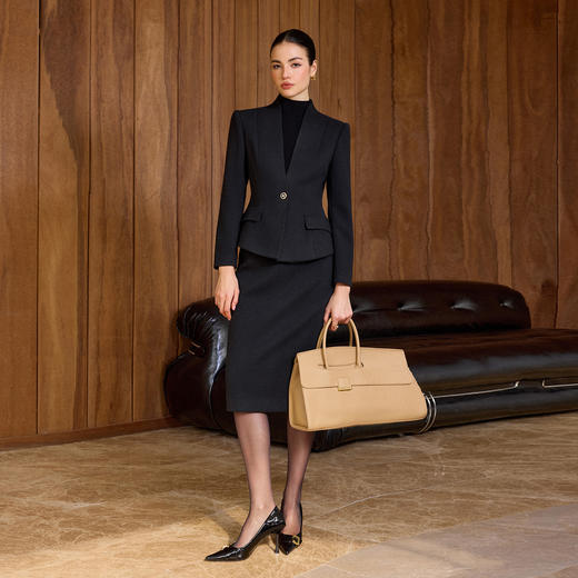 IWY/黑色无领西装套装女一粒扣商务风职业装高级感气质通勤正装CS2188 商品图1