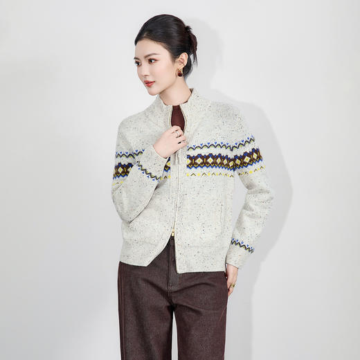 「高货wl」全新升级【铂金会员367/天猫499/差价132】(05342)洛诗琳立体织花超细纯羊毛上衣2025秋冬民族风针织外套女 商品图1