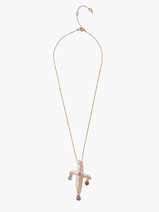 订购12周到｜Chan Luu-14K-十字架 淡水珍珠 多色蓝宝石 吊坠 项链［美国设计师］ 商品图0