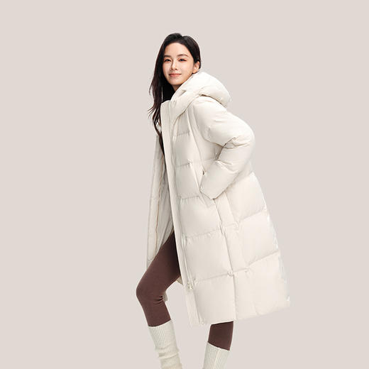 【女款】个调 2025冬季新款羽绒服女宽松连帽长款过膝外套19033 尺码155-170 颜色米灰色、咖啡色、黑色 商品图2