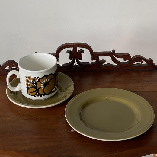 1960s英国Staffordshire陶瓷花朵咖啡杯碟3pcs  B0306 商品图3