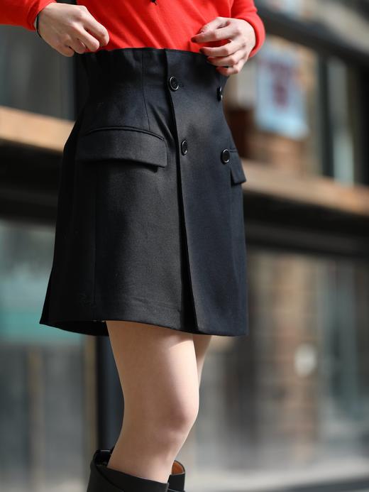 TYNVIE 黑色双排扣高腰羊毛A字裙 商品图3
