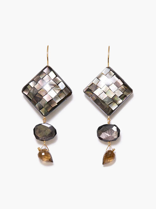 订购6周到｜Chan Luu-SIREN-美人鱼 黑珍珠母贝 紫苏辉石 威士忌石英耳环［美国设计师］ 商品图0